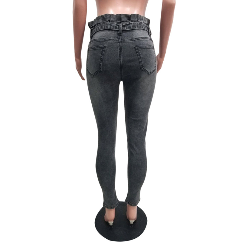 Bud high-rise belted solid color jeans