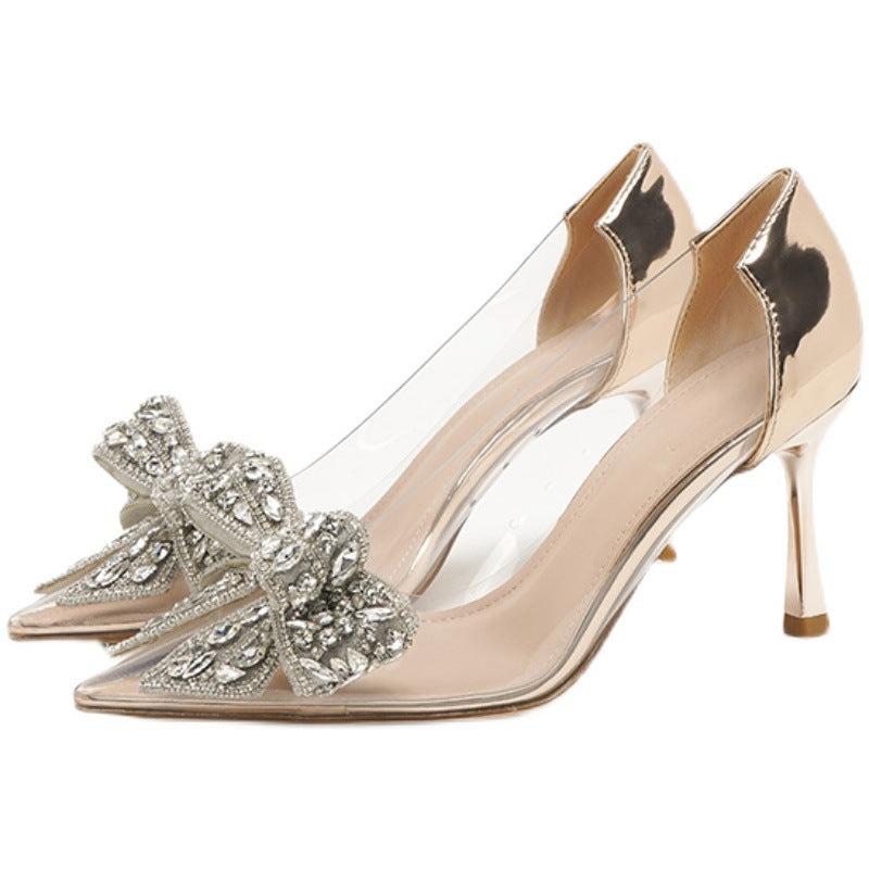 Women's Stiletto Pointed Toe Rhinestone Bow High Heels