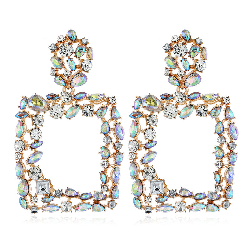 Crystal Big Square Drop Earrings For Women Shiny Party Gift