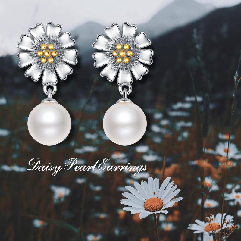 Daisy Flower Drop Pearl Earrings S925 Sterling Silver Stud Earring for Women