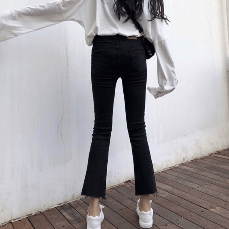 Women's Summer Black High Waist Micro Flared Jeans