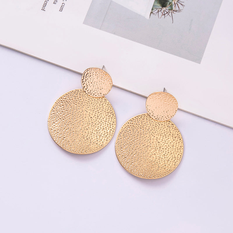 Fashion Gold Metal Round Pendant Statement Earrings For Women