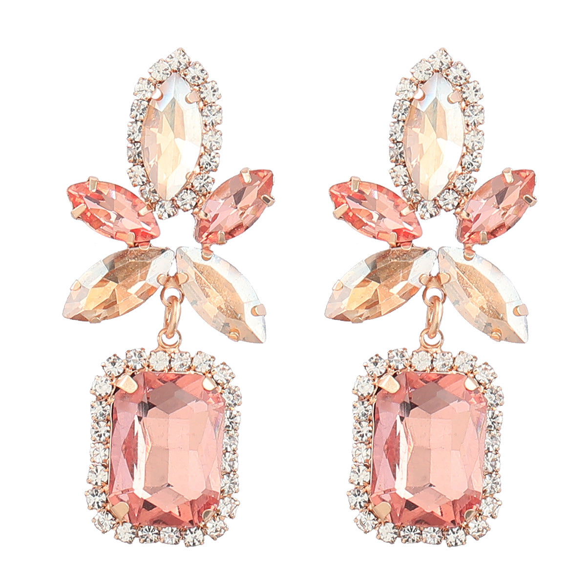 Fashion Colorful Diamond Alloy Flower Square Geometry Earrings For Women