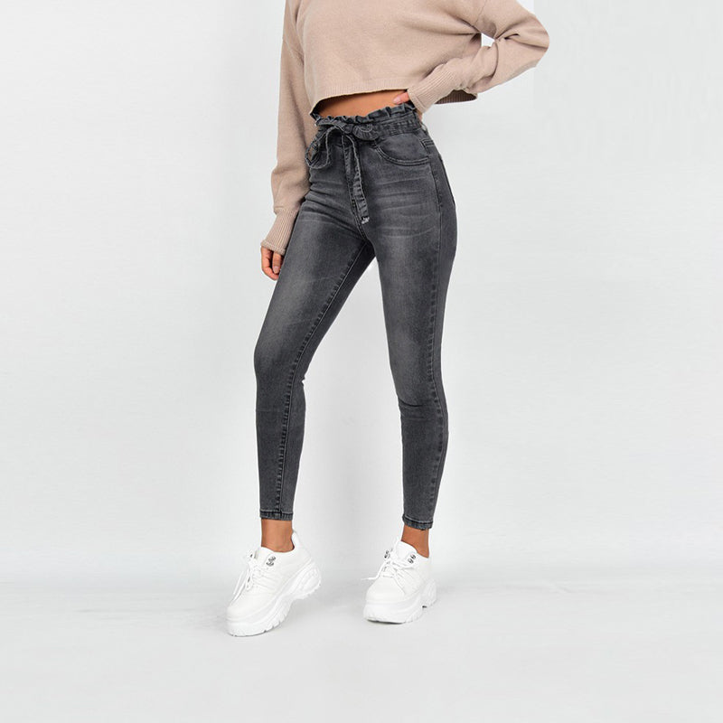 Bud high-rise belted solid color jeans