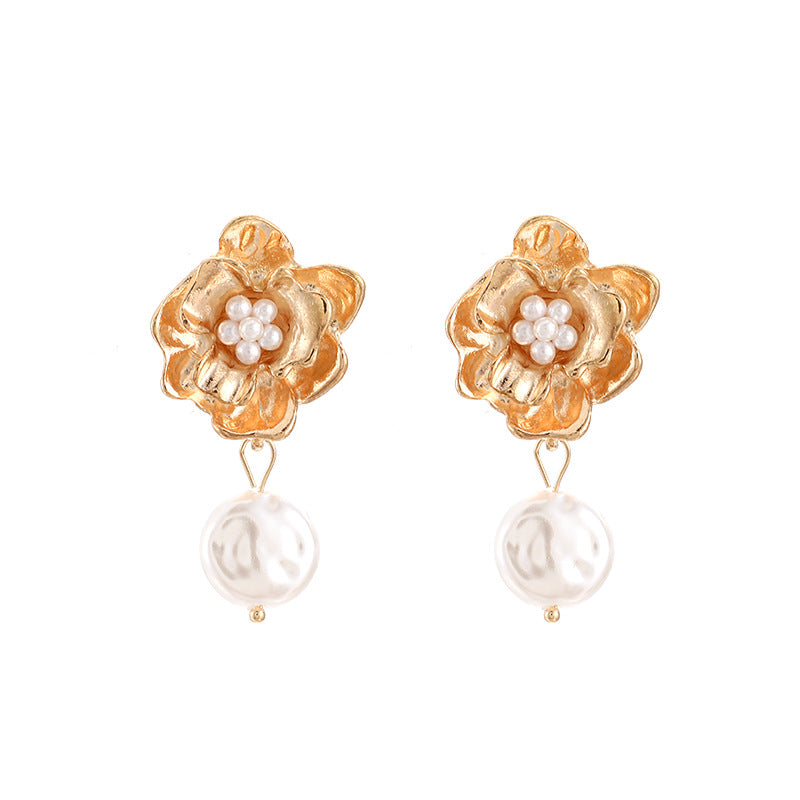 Alloy Pearl Pendant Flower Earrings Earrings Women