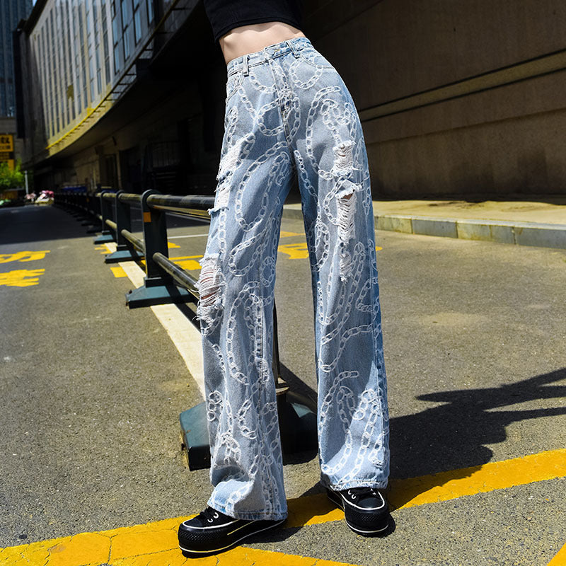 Women's Straight Loose Ripped Pants Drape Daddy Pants