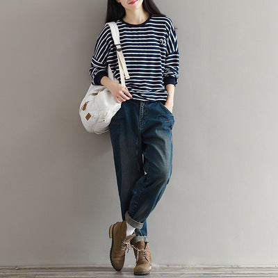 Denim Baggy Pants Ankle-tied Large Size Loose Casual Harem Pants For Women