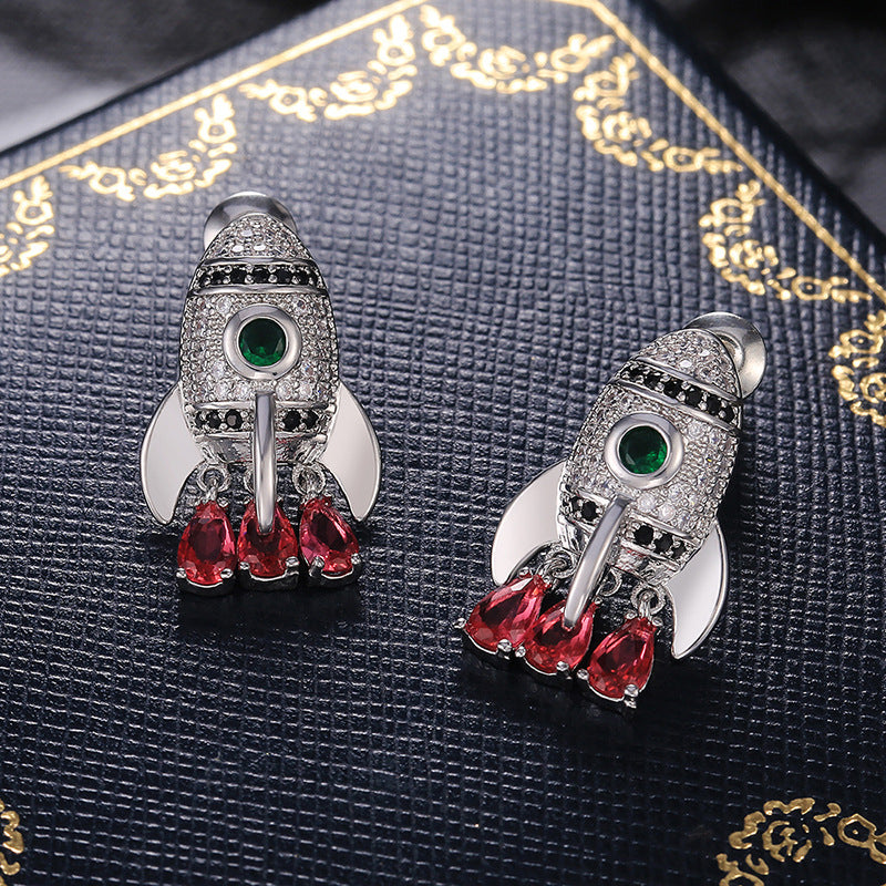 European And American Creative Rocket Shape Zircon Earrings For Women