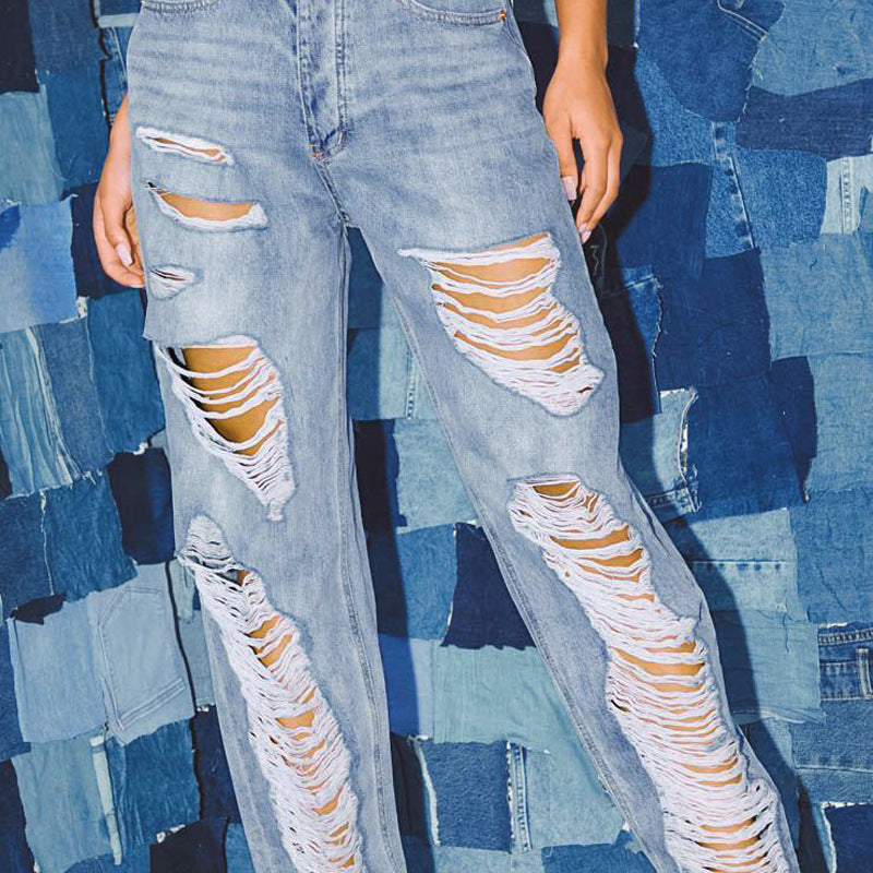 Women’s Light Blue High-Waisted Feet Pants