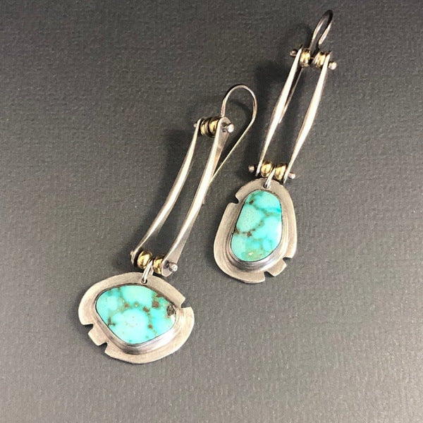 Asymmetric Turquoise Natural Gemstone Long Color Separation Earrings For Women