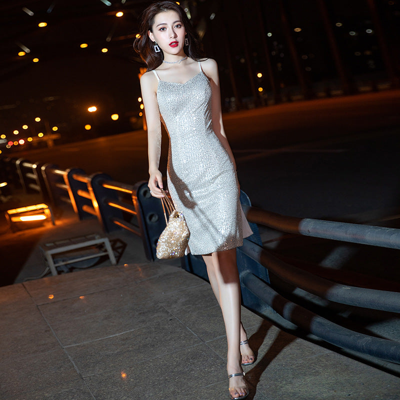 Evening Dress Ladies Sexy Short Strap Dress Banquet KTV Bar Dress