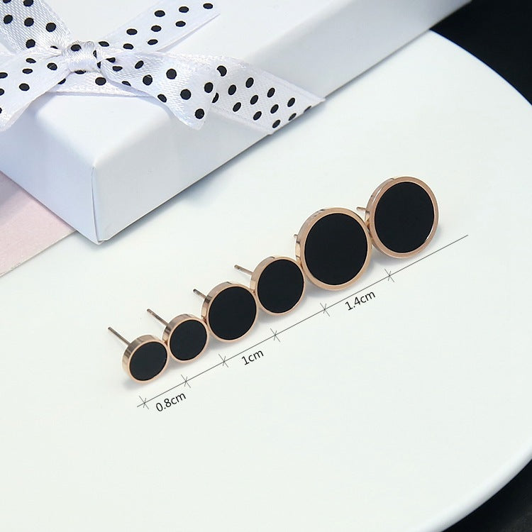 Black round rose gold earrings for women