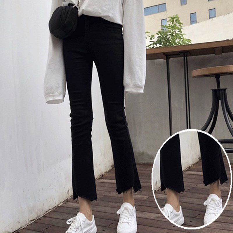 Women's Summer Black High Waist Micro Flared Jeans