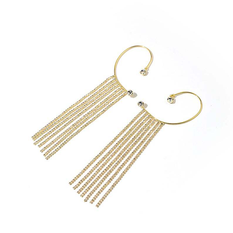 Back Hanging Tassel Earrings With Diamonds For Women