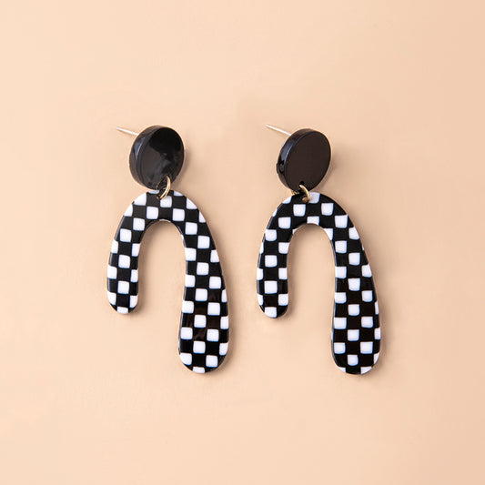 Big Irregular Chequered Pattern Acrylic Pendant Statement Earrings For Women