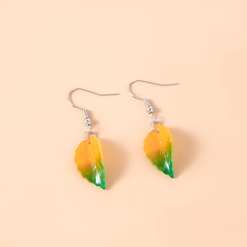 Boho Yellow Green Leaves Pendant Earrings For Women Girls Gifts