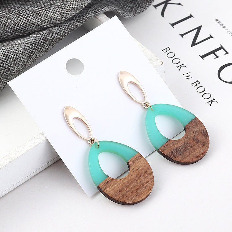 Wooden Patch Earrings Simple All Match Water Drop Stud Earrings For Women