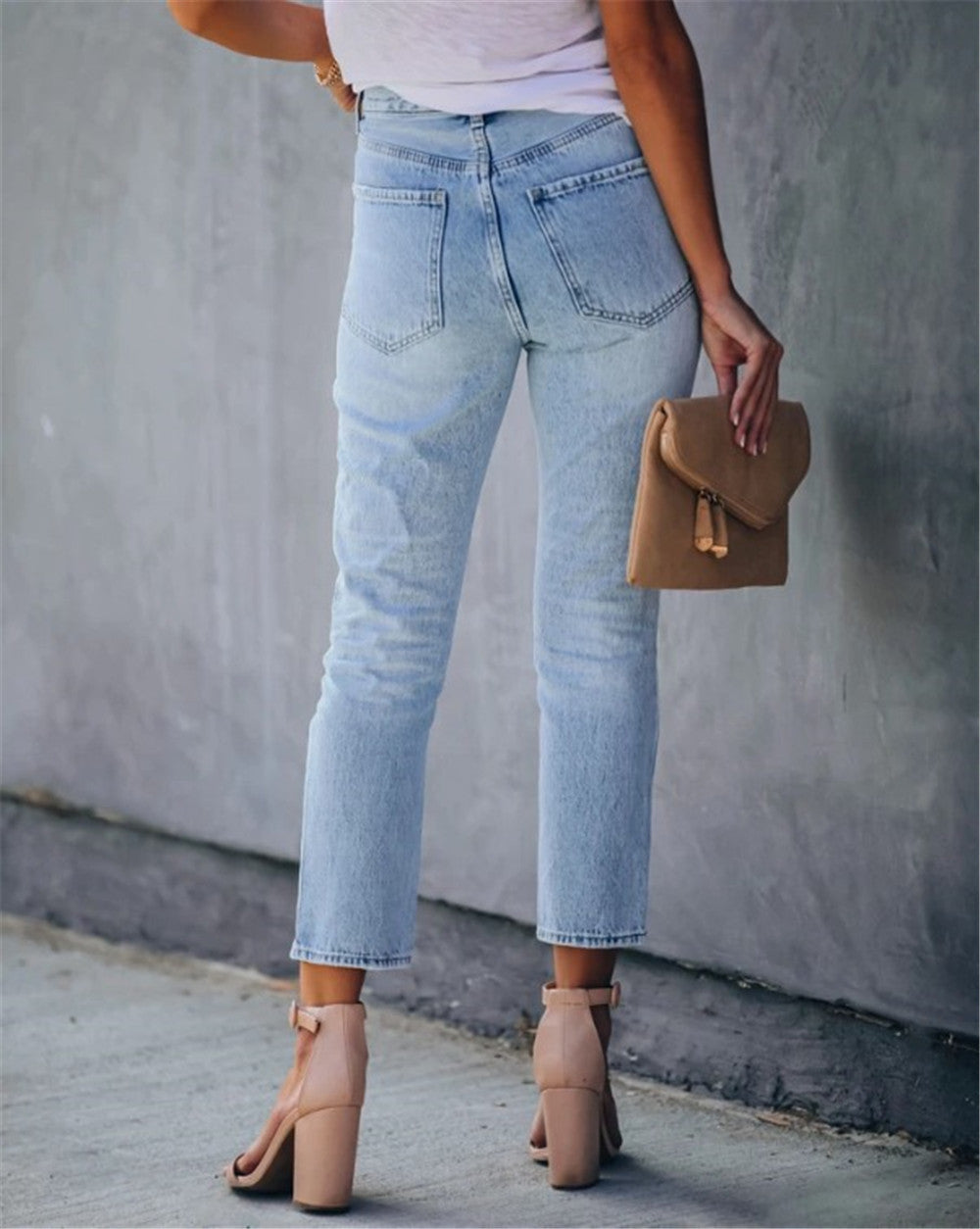 Distressed High-rise Stretch Pencil Pants Cropped Jeans