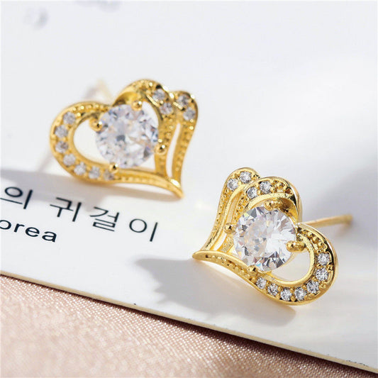 Fashion Hollow Heart Rhinestone Stud Earrings For Women