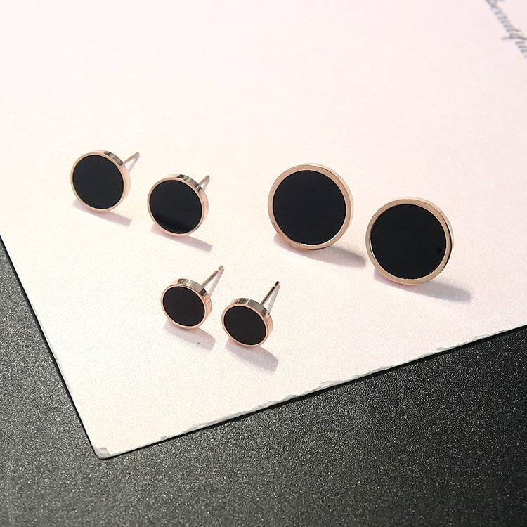 Black round rose gold earrings for women