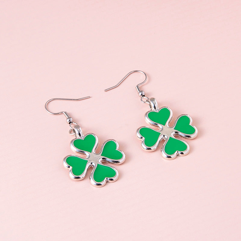 Enamel Four Leaf Clover Pendant Earrings For Women