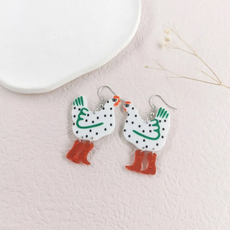 Creative Chicken Dangle Earrings For Women Acrylic Dot High-heeled Shoes Rooster Earrings Aesthetic Jewelry