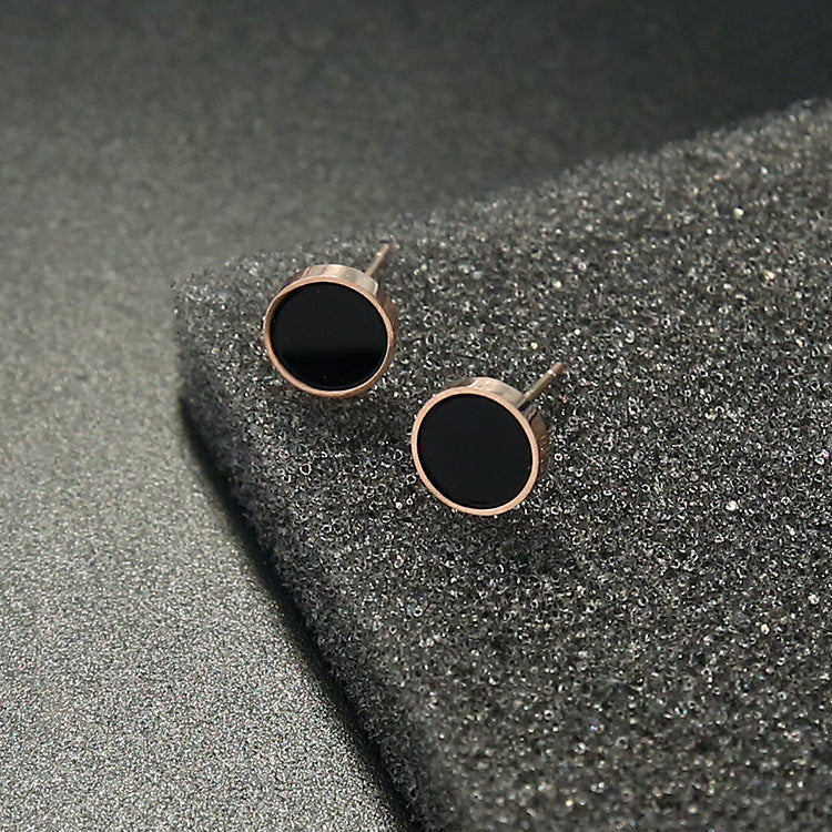 Black round rose gold earrings for women