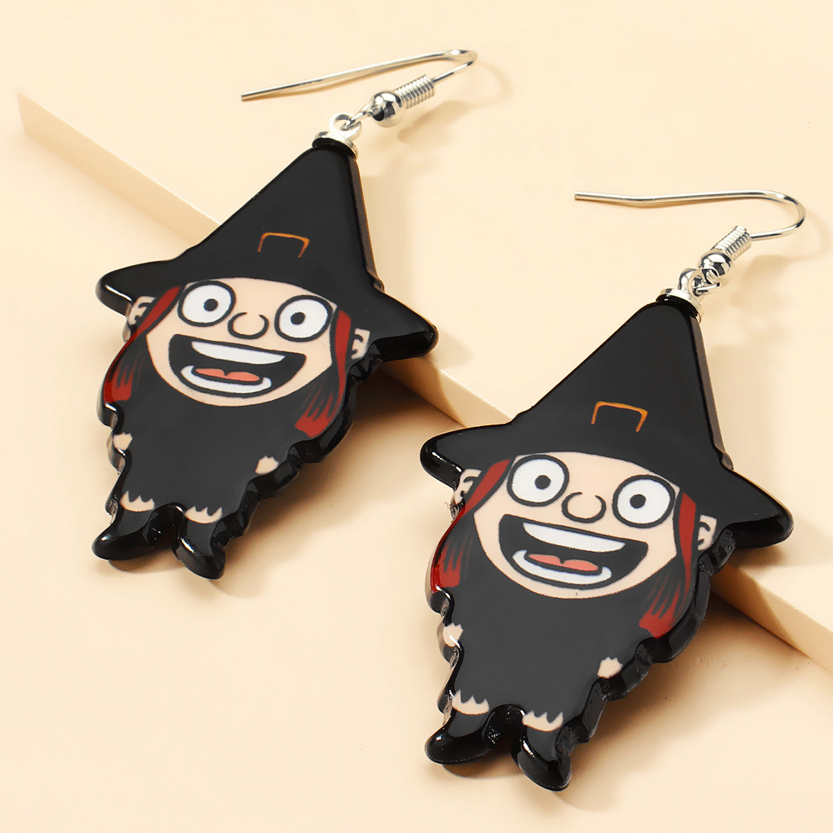 Creative Soft Ceramic Witch Earrings For Halloween Women Hand Painted