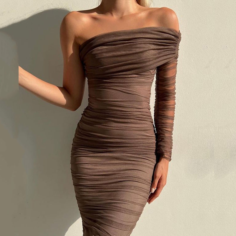 Diagonal Neckline Sexy Backless Dress