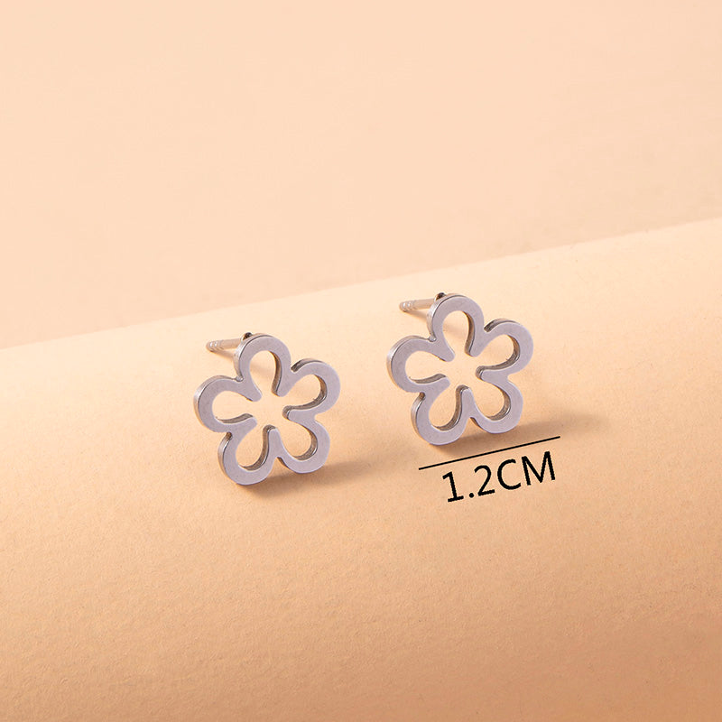 Dainty Silver Flower Stud Earrings Fashion Stainless Steel Hollow Daisy Earrings For Women Girls Jewelry Gifts