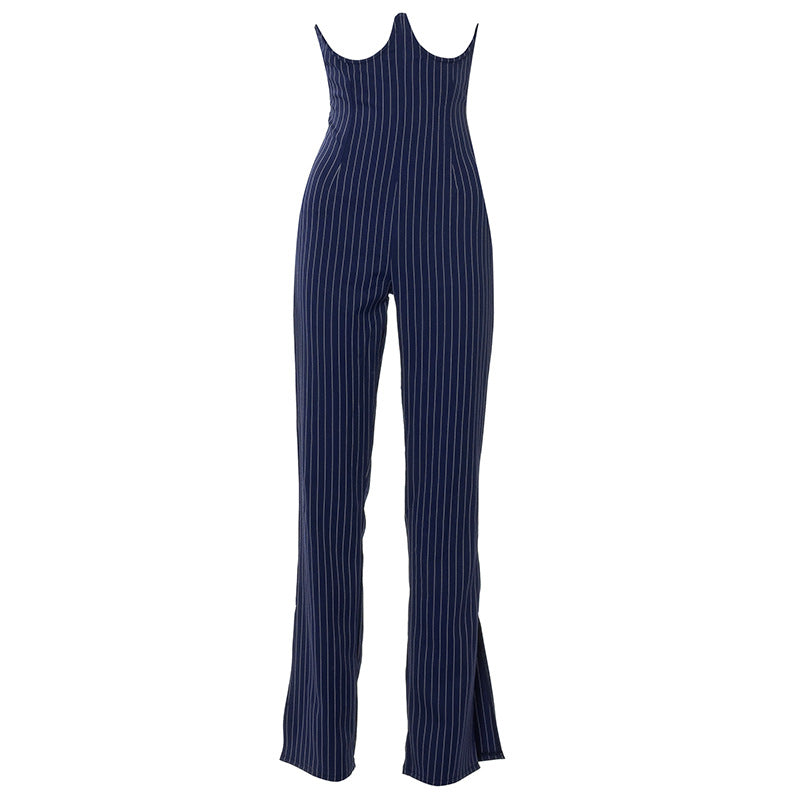 Women's Striped Corset Slit Slim Trousers