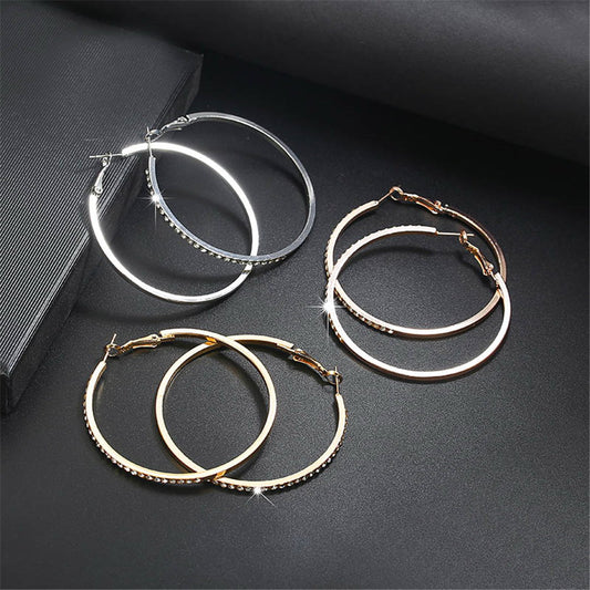 Fashion Hoop Earrings With Rhinestone Big Circle Earrings Simple Earrings Big Circle Gold Color Loop Earrings For Women