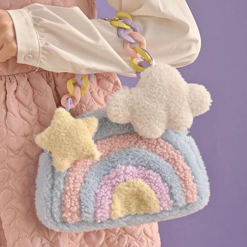 Women's Rainbow Plush Bag Messenger