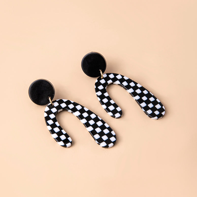 Big Irregular Chequered Pattern Acrylic Pendant Statement Earrings For Women