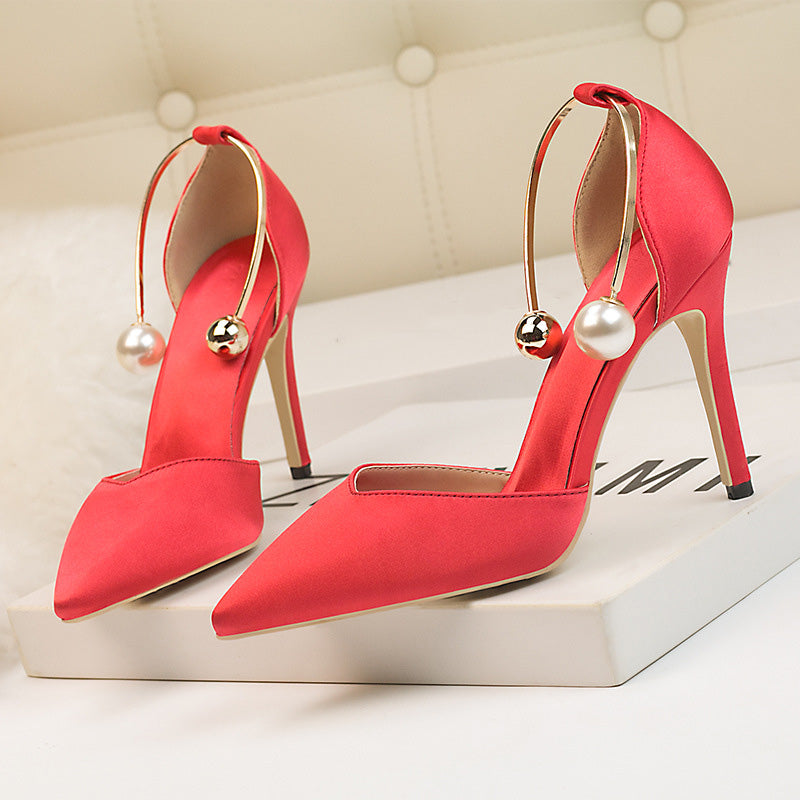 Women's satin hollow pointed high heels