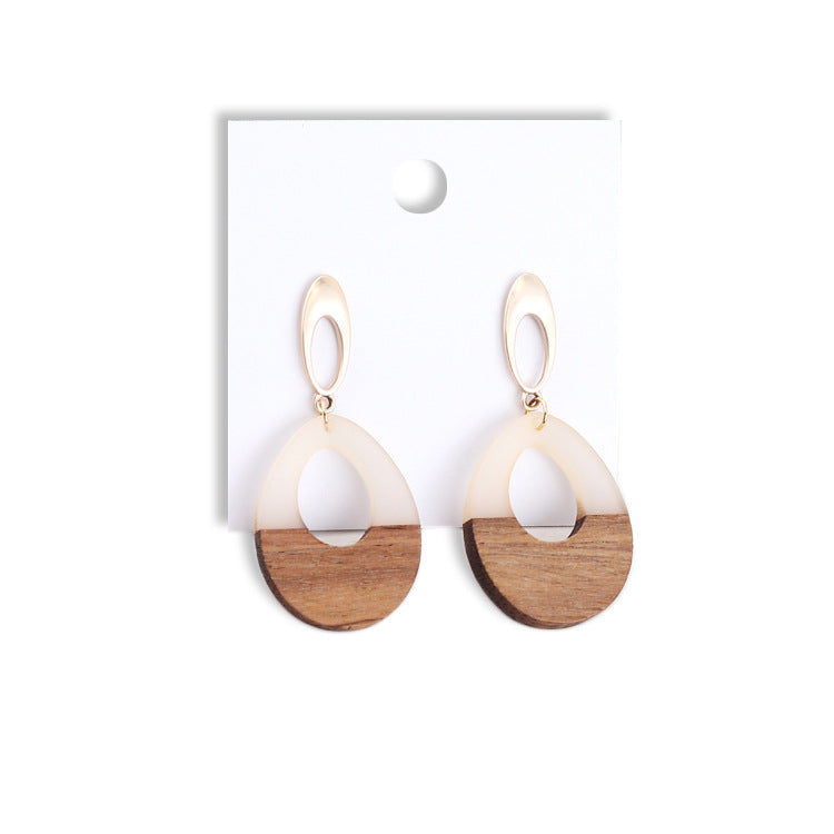 Wooden Patch Earrings Simple All Match Water Drop Stud Earrings For Women