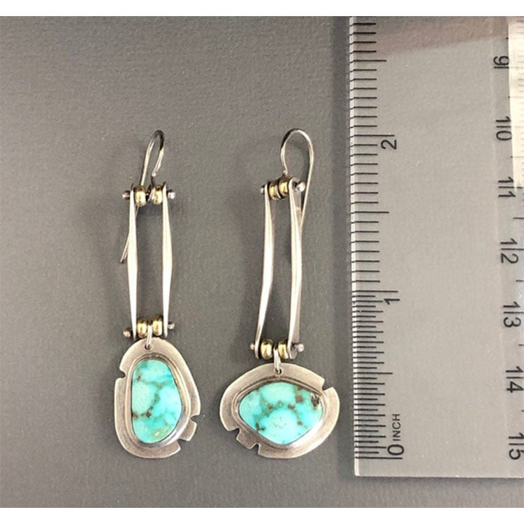 Asymmetric Turquoise Natural Gemstone Long Color Separation Earrings For Women