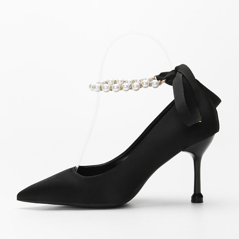 Women's Stiletto Heel Pearl Bow High Heels