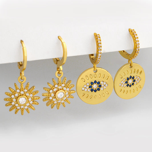 Earrings Women Temperament Sun Flower Earrings Inlaid Zircon