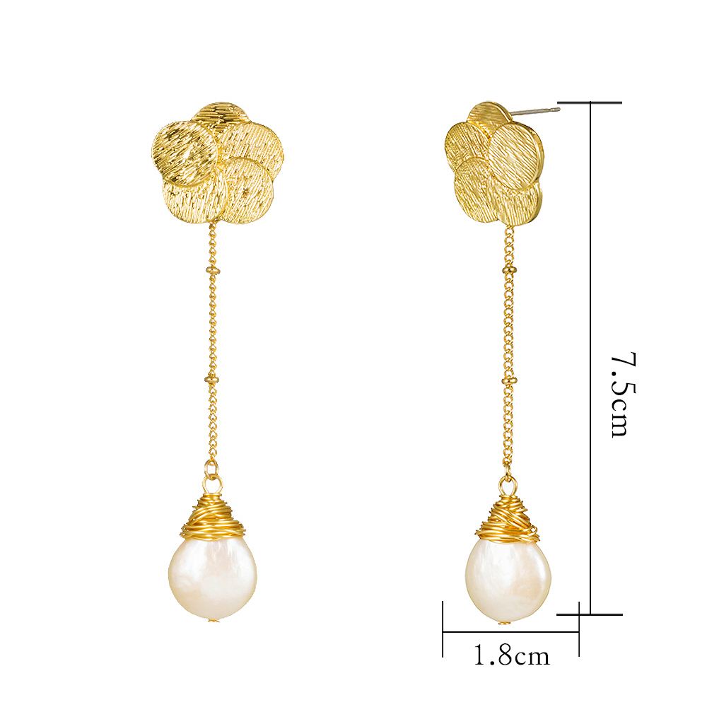 Creative long plum blossom earrings fashion hand-woven natural freshwater pearl earrings for women