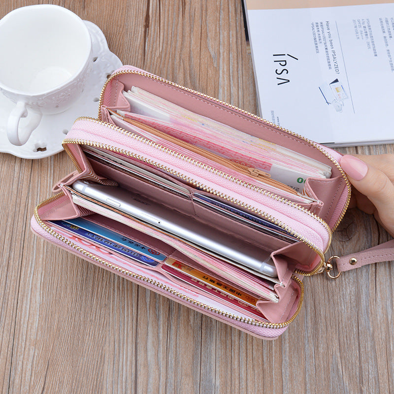 Double zipper wallet ladies long style hand bag