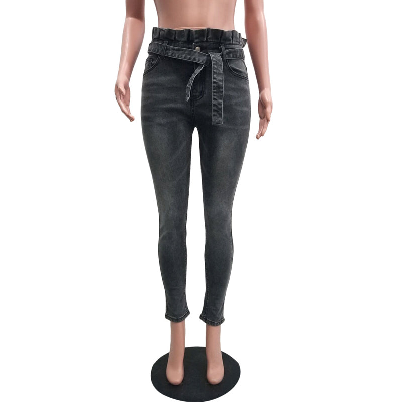 Bud high-rise belted solid color jeans