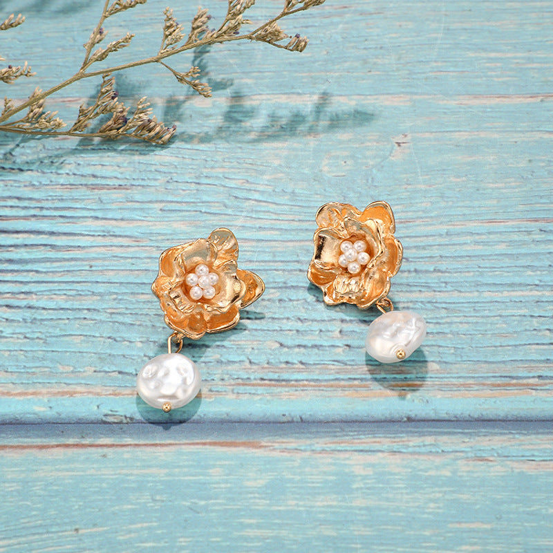 Alloy Pearl Pendant Flower Earrings Earrings Women