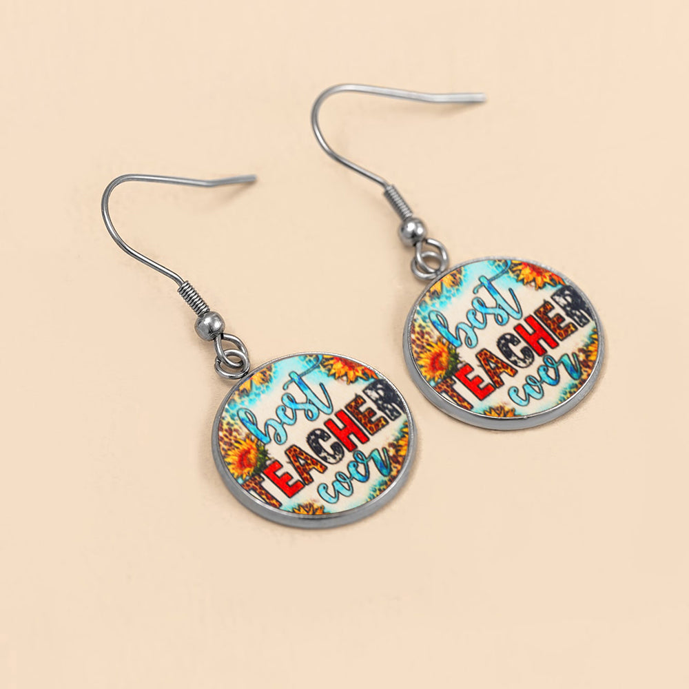 Boho Best Teacher Ever Glass Dome Earrings Stainless Steel Teach Love Inspire Dangle Earrings For Women