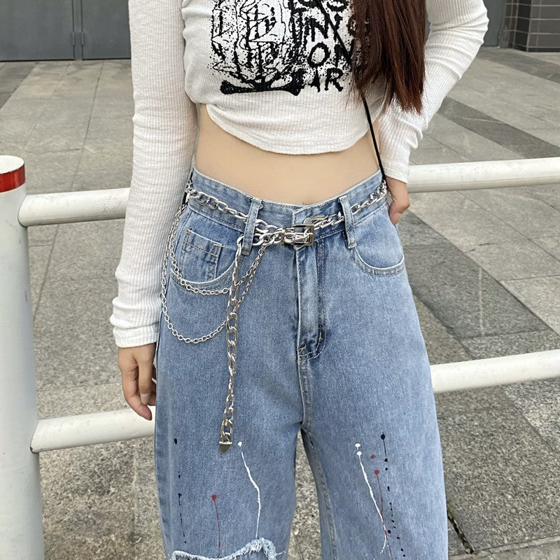 Design Brushed Heart Patch Straight Jeans