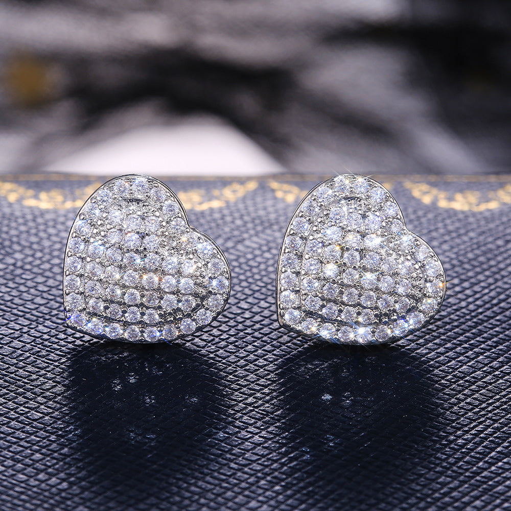 Fashion OL Micro Inlaid Zircon Heart Stud Earrings For Women