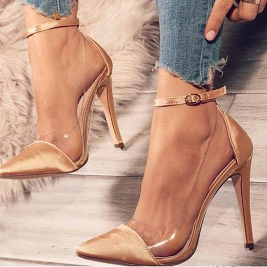 Cotton sandal  toe Strap shoes high heels