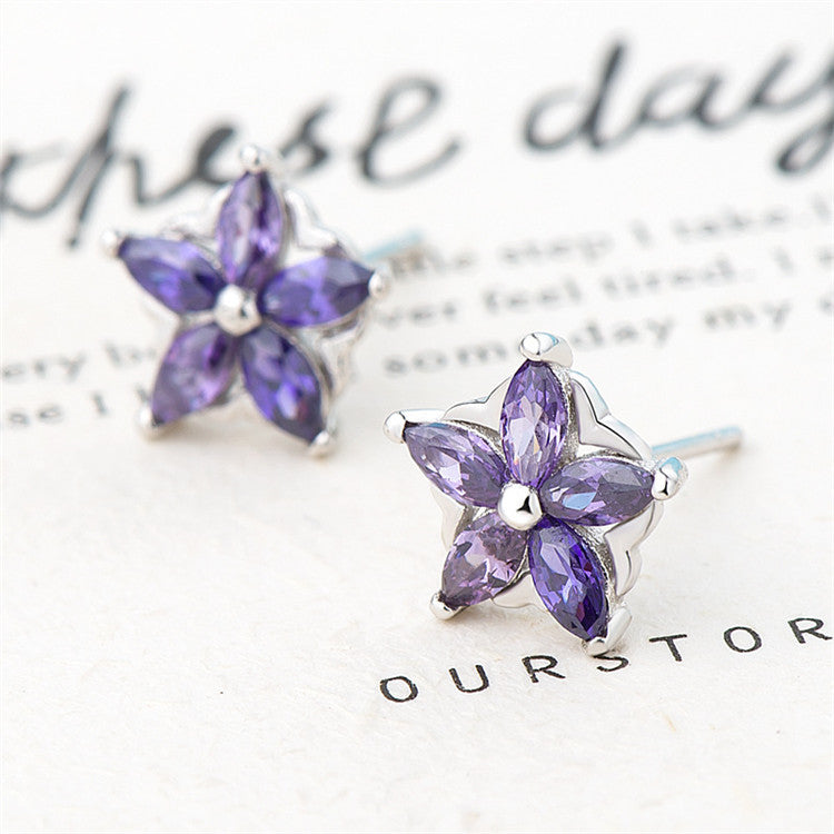 Zircon Temperament Earrings Simple Petal Purple Diamond Earrings Earrings Jewelry Women