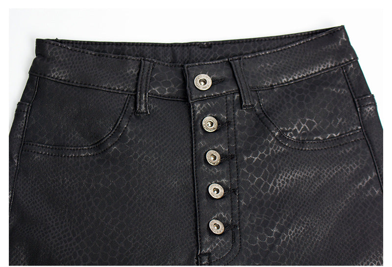 Black Pu High Waist Velvet Padded Faux Leather Pants