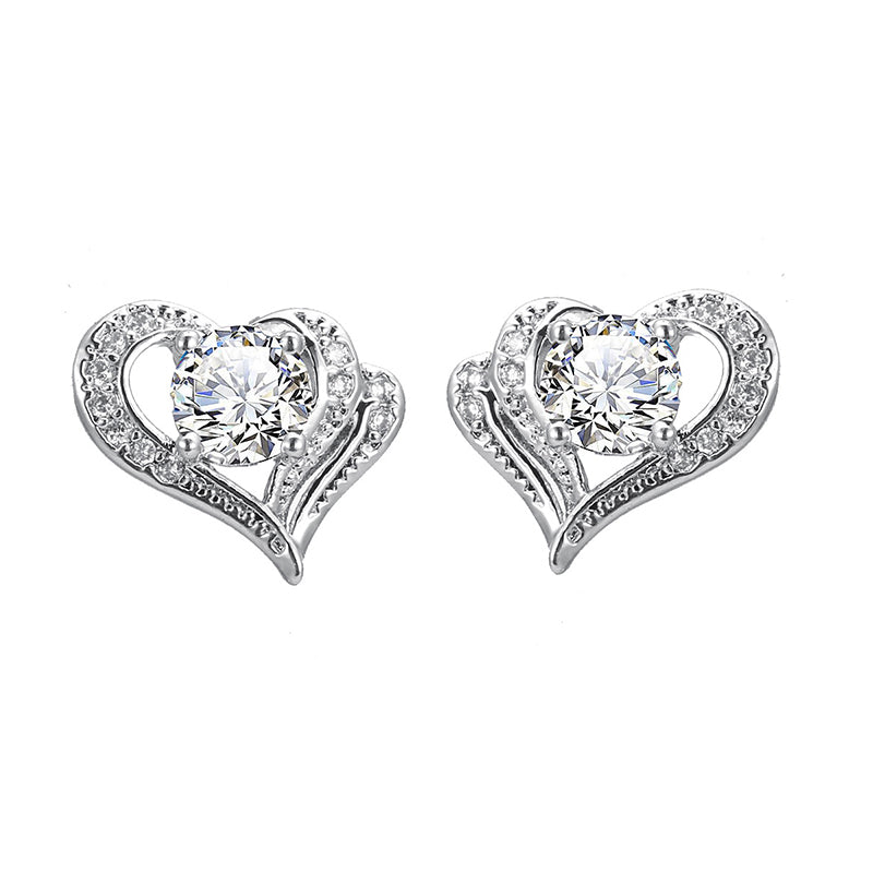 Fashion Hollow Heart Rhinestone Stud Earrings For Women